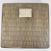 Vintage Counselor Bathroom Scale Mid Century Brown Metal Woven Fiber Tik... - $19.55