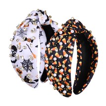 2PCS Halloween Headband for Women Spooky Pumpkin Skull Knotted Headband Candy Co - £31.12 GBP