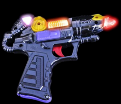 Set Of 2 6.5&quot; Light Up Silver Space Blaster Gun With Sound Flashing Kids LN319 - £9.10 GBP