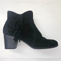 Bass Eve black suede leather with fringe block heeled ankle booties size 8 - £30.11 GBP