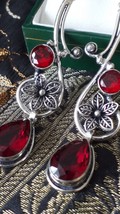 Vintage 1990-s 925 Sterling Silver Long Garnet Large Earrings - Hallmarked - $1,298.35 MXN