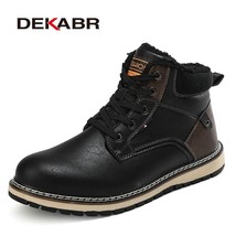 genuine leather men s boots thick fur warm ankle boots working men footwear waterproof thumb200