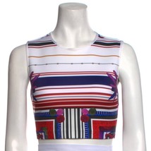 Clover Canyon NWT Art Deco Striped Sleeveless Cropped Scuba Tank Red Blue Size S - £28.38 GBP