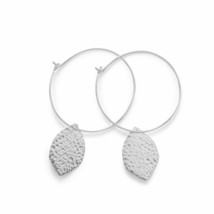 30 mm Large Fancy Hoops with Leaf Design Drop Earrings 14K White Gold Plated - £65.49 GBP