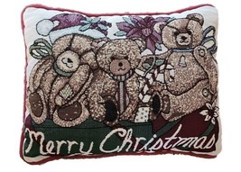 Christmas Holiday Pillow Teddy Bear Family Tapestry Small Decorative  - £11.29 GBP