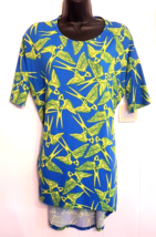 NWT Lularoe XXS Irma Tunic Shirt High/Low Hem Top Blue Yellow Barn Swall... - $19.73