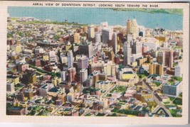 Postcard Aerial View Downtown Detroit Looking South Toward The River Michigan - £2.30 GBP