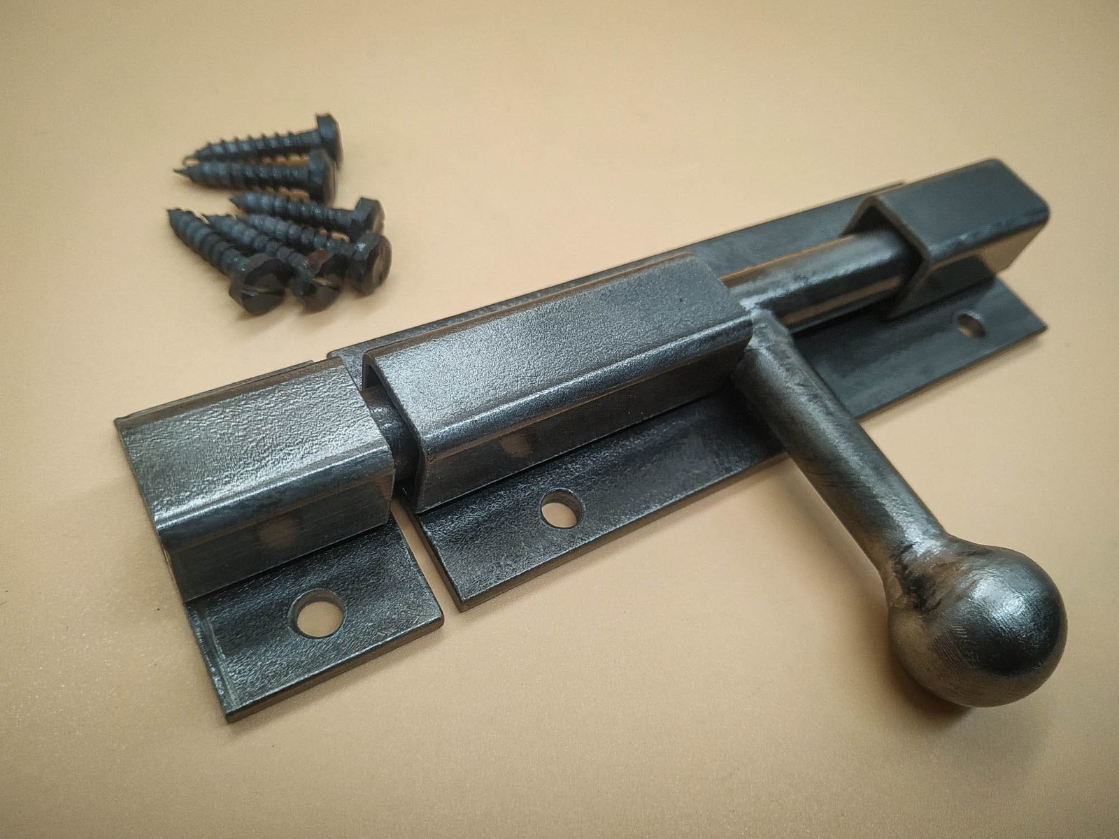 An industrial door latch, made from steel in a rural style, ensures reli... - $35.00