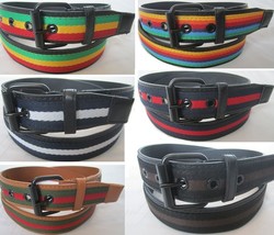 NEW MEN&#39;S WOMEN&#39;S MULTICOLOR CASUAL DRESS PARTY CANVAS LEATHER BELT 1 1/... - £5.46 GBP