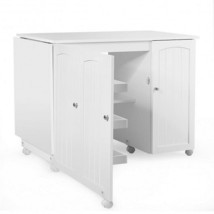 Folding Sewing Table Shelves Storage Cabinet Craft Cart with Wheels-White - $5,089.32 MXN