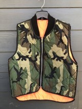 Vintage Duck Camo Quilted Vest Mens L Reversible Blaze Orange Hunter USA Made - $24.23