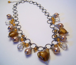 Necklace Sea Shell Pearl Clear Glass Beads Gold  - £10.32 GBP