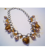 Necklace Sea Shell Pearl Clear Glass Beads Gold  - $17.82 CAD