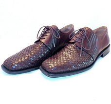 Mezlan Woven Brown Leather Dress Oxfords Bicycle Square Toe 11 M Made In Spain - £141.58 GBP