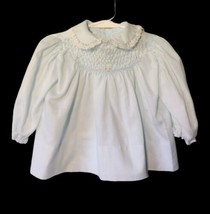 Vintage Polly Flinders Hand Smocked Cotton Dress Infant Sz 12mos Blue Lace Trim - £15.21 GBP