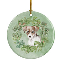 Jack Russell Terrier Puppy Tricolor Christmas Wreath Ceramic Ornament Christmas  - $34.70