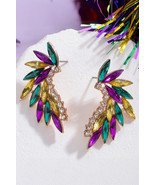 Gold Mardi Gras Rhinestone Crystal Inlay Stud Earrings - $101.05 MXN