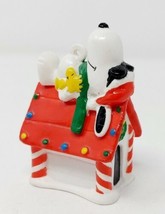VTG Peanuts Snoopy Christmas Doghouse 3&quot; Figure PVC Holiday Ornament Woodstock - £2.45 GBP