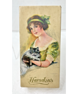 Antique Haradon&#39;s Candy Box Beautiful Woman w Fluffy Cat Has Inner Lace ... - $33.11 CAD