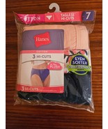 NWT HANES 3 pk Tagless Cotton HI-CUTS L 7 Underwear Panties 3 pairs Sealed - £7.88 GBP