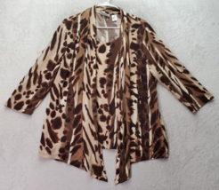 Alfred Dunner Blouse Top Womens Medium Brown Animal Print Round Neck Open Front - £14.74 GBP