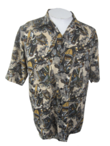 Men Hawaiian camp shirt pit to pit 23 M tribal urban abstract vintage 90s cotton - £16.49 GBP