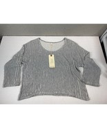 Lanston Gray Ribbed Cropped Top Shirt Blouse 3/4 Sleeve Womens Size Small - $38.45