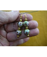 (ee613-11) 12 mm YELLOW white flower CLOISONNE 2 bead + cap gold dangle ... - $345.57 MXN