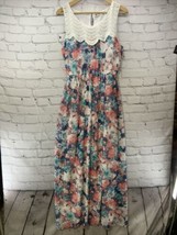 AUW Sundress Womens Sz L Floral Print Maxi Lace Long  - £15.48 GBP