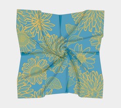 50 Inch Square Scarf Head Wrap or Tie | Blue Yellow Summer Blooms | Silk... - £55.95 GBP