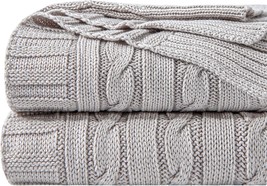 Ntbay 100% Pure Cotton Cable Knit Throw Blanket, Super Soft Warm, Silver Grey - £33.60 GBP