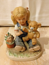 Denim Days By Homco 1985 Porcelain 4&quot; Vintage Figurine Little Girl With Teddy - £16.38 GBP