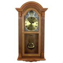 Bedford Clock Collection Honey Oak Chiming Pendulum Wall Clock - £117.54 GBP