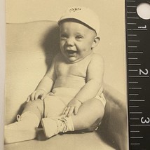 Found Black And White Photo Smiling Laughing Baby Hat Shoes No Shirt Boy - £7.07 GBP