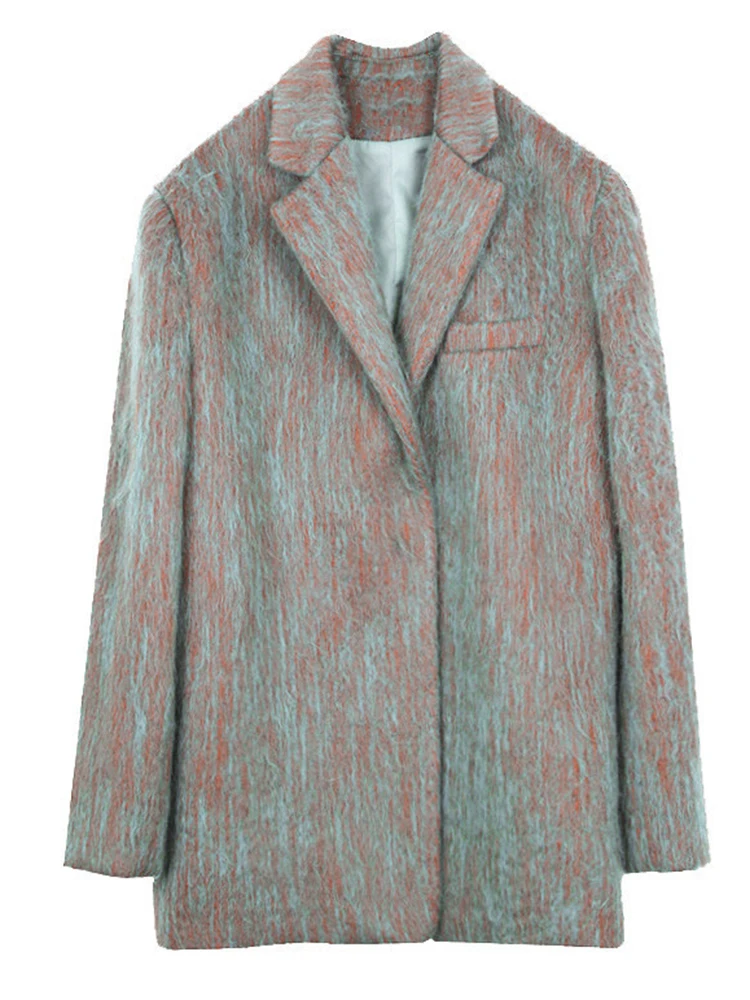 DEAT  Women&#39;s Blazer  Notched Hidden Breasted Spliced Faux Fur Long Slee... - £196.03 GBP