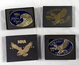 2 NRA National Rifle Association Brass Belt Buckles 2010 Golden Eagles in Boxes - £31.61 GBP