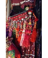 SILK MULTI KUCHI BROCADE RAINBOW BURGUNDY TRIBAL ATS GYPSY TASSEL BELT - $175.24 CAD