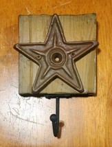 Cast Iron Texas Star Wall Hook on Painted Wood, 4x6&quot;, Wall Decor - $5.84