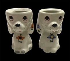 Vintage Set of 2 Adorable Puppy Dog Anthropomorphic Egg Cups Hand Painted Rare  - £49.48 GBP