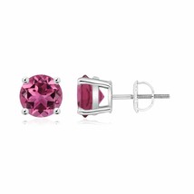 Natural Pink Tourmaline Solitaire Stud Earrings in 14K Gold (Grade-AAAA , 7MM) - £1,304.21 GBP