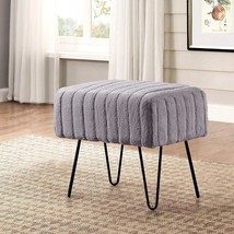 Home Soft Things Super Mink Faux Fur Gray Ottoman Bench 19&quot; X 13&quot; X 17&quot;, - £42.46 GBP