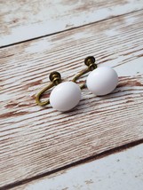 Vintage Screw On Earrings Just Under 1/2&quot; White Domed Circle - Tarnished - £5.58 GBP