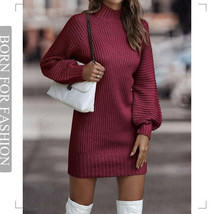 Knitted Turtleneck Lantern Sleeve Dress - £69.14 GBP