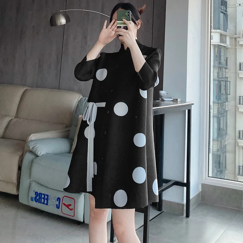 Miyake designer ladies early  loose coat new folds polka dot  fashion la... - $447.35