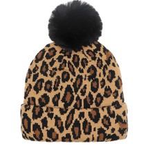 Women Men Winter Hats Leopard Print Cuffed Beanie Double Layers Thick Knitted So - £22.72 GBP