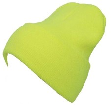 Neon Yellow Winter Beanie Ski Hat Winter Plain Knit Hat Skully Skull Unisex - £13.19 GBP