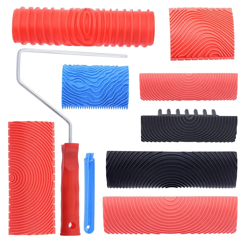 8 Pcs  Graining Painting Tool Set Grain Texture Pattern Roller with Handle for D - £68.01 GBP