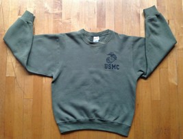 USMC Sweatshirt Crewneck Pullover Men&#39;s Small Olive Green Army Marine Vt... - $43.64