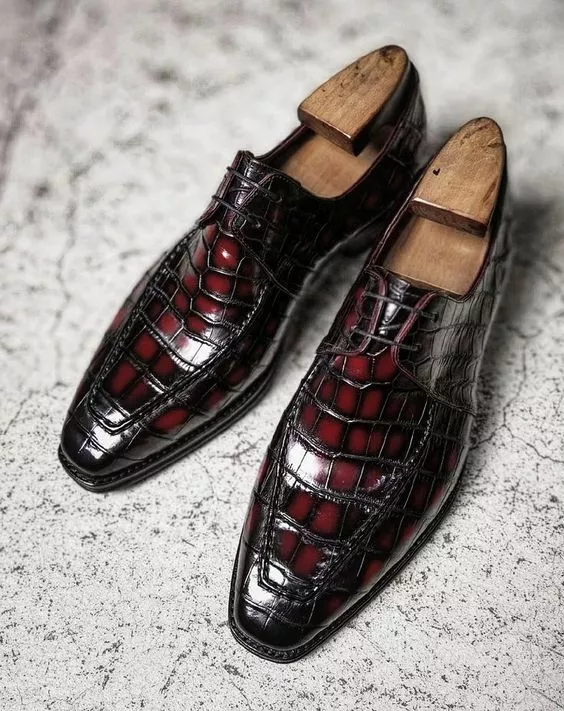 New Burgundy Alligator Pattern Leather Formal Lace Up Office Dress Shoes... - $149.99+