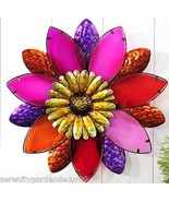 Layered Flower Wall Plaque Stained Glass Metal Pink Purple Red  19&quot; Diam... - $47.05 CAD